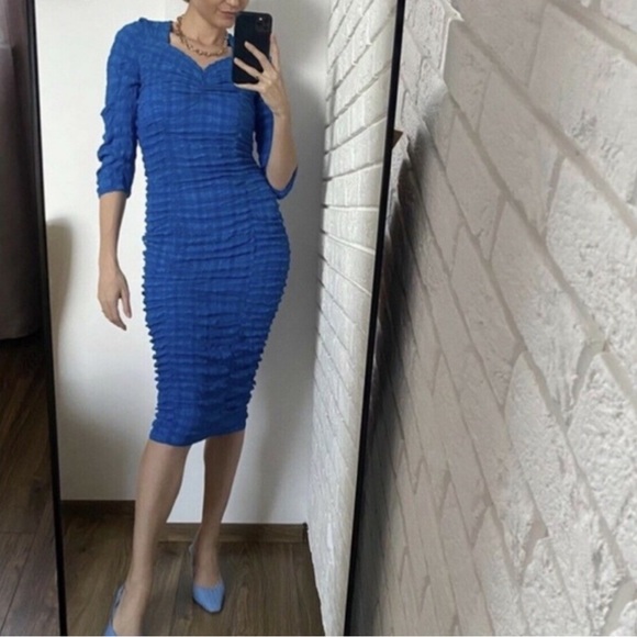 NWT Zara Textured Blue Midi
Anne Dress Stretch Fitted Long
Sleeve size S - Picture 7 of 16